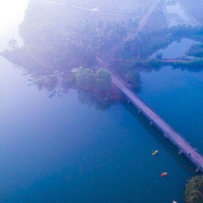 drone photo of kayaking